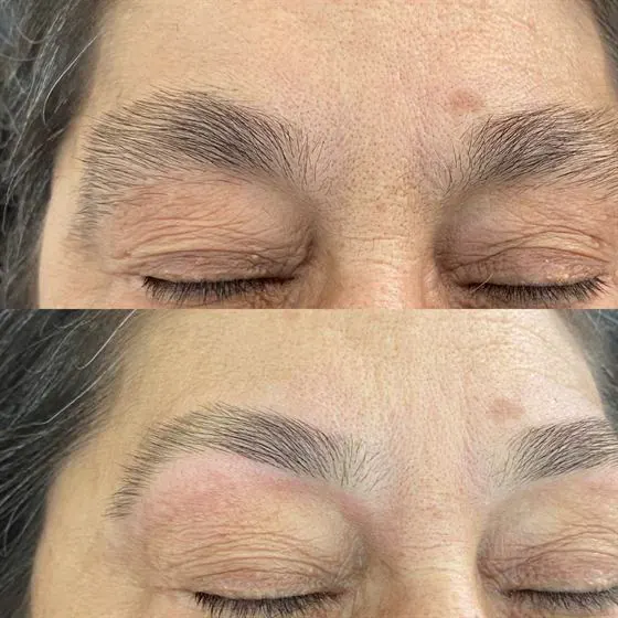 Antes e depois do design visagista em pele madura